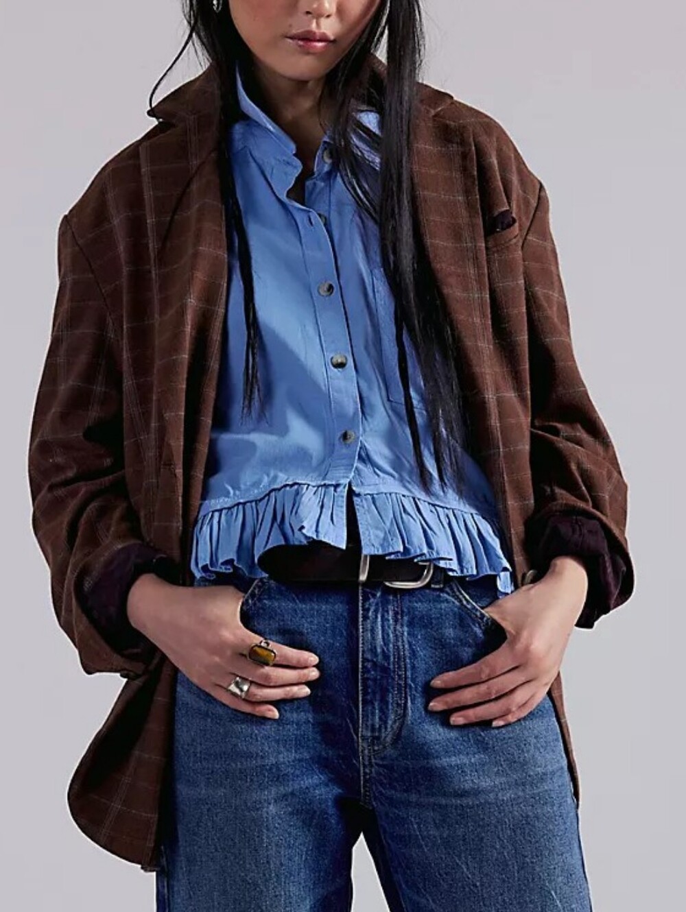 We The Free Ruffled Hem Button-Down Women's Top - Picture 4 of 8